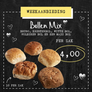 Bollen mix nu per zak 4 euro.